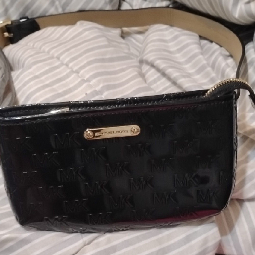 Michael Kors Black Patent Leather Belt Bag with Gold Hardware